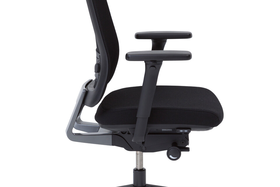 Royal Ahrend Ease office chair upholstered in black with black base left side view