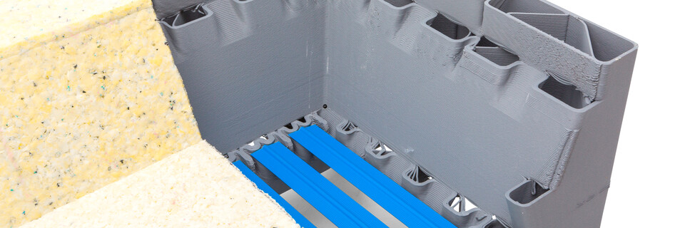 Gispen Sett CE Low 2,5 seat 3D printed frame with foam top detail view