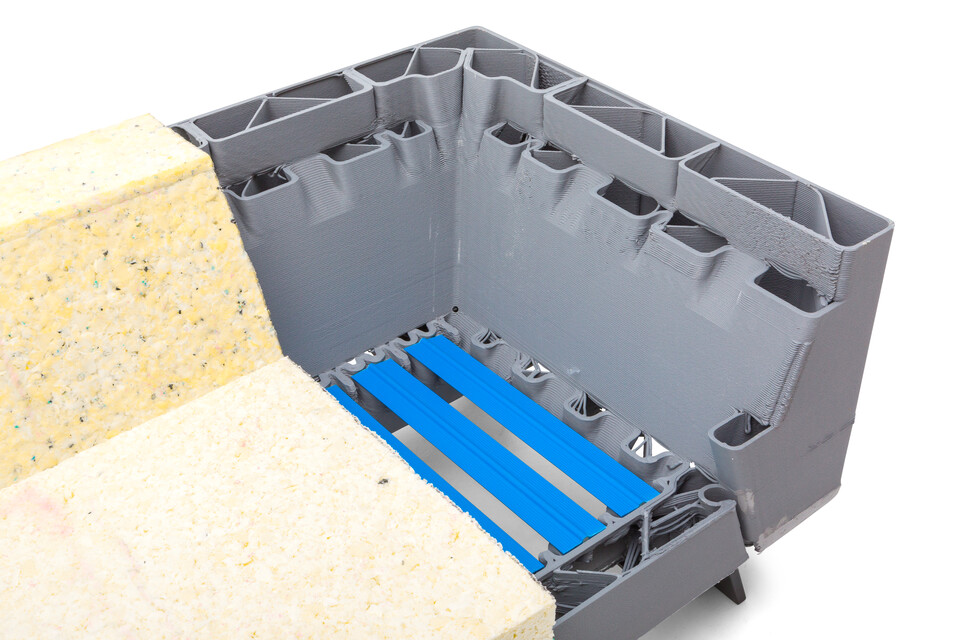 Gispen Sett CE Low 2,5 seat 3D printed frame with foam top detail view