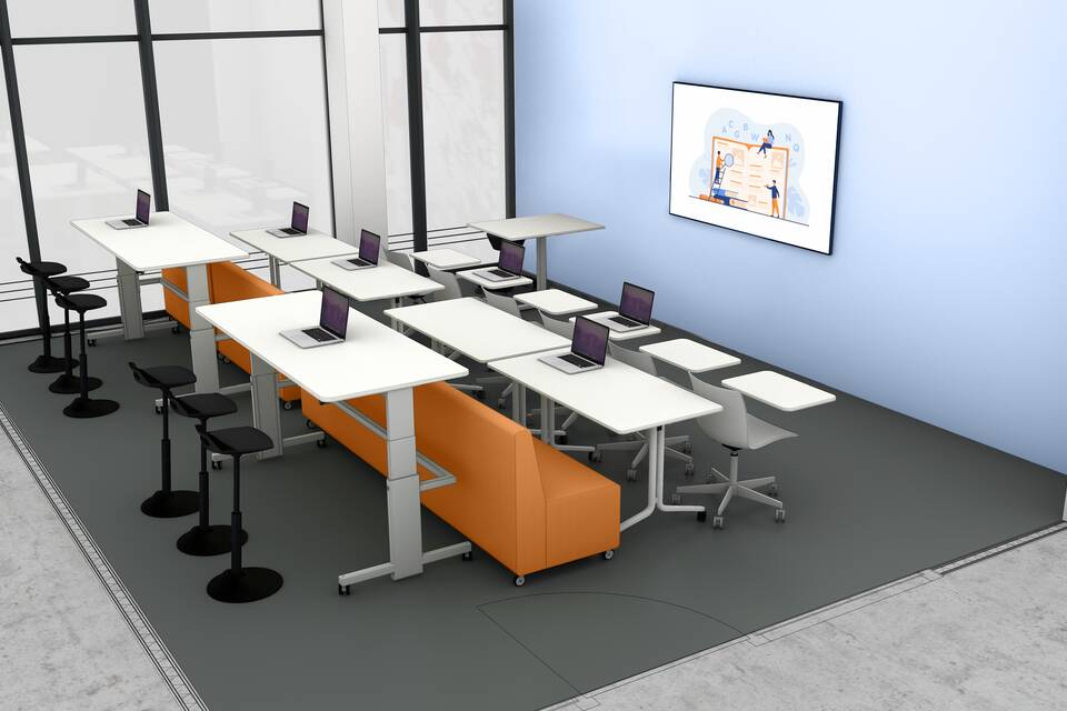 Gispen Classroom setting classical with JUNA trainbench and TMNL desks render