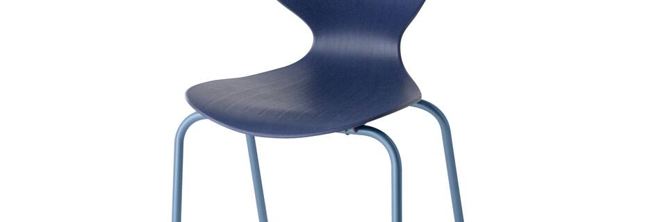 Gispen EDUU Classic Flex educational chair with blue frame and dark blue shell front right view