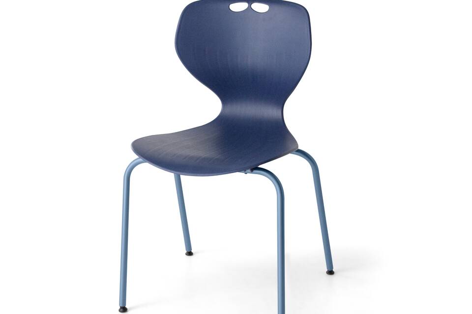 Gispen EDUU Classic Flex educational chair with blue frame and dark blue shell front right view