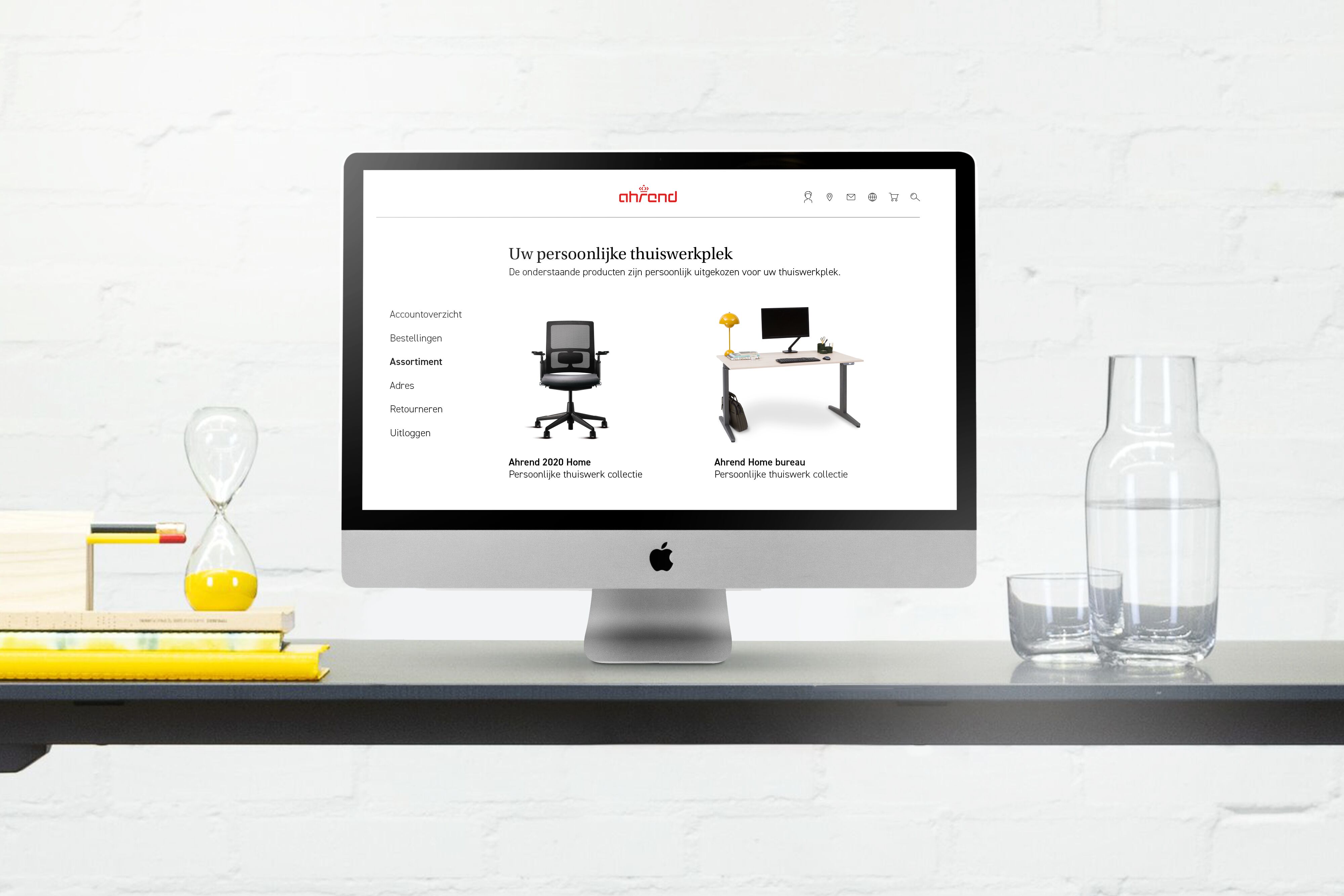 Webshop thuiswerkassortiment Royal Ahrend thuiswerk webshop beeldscherm op balance bureau