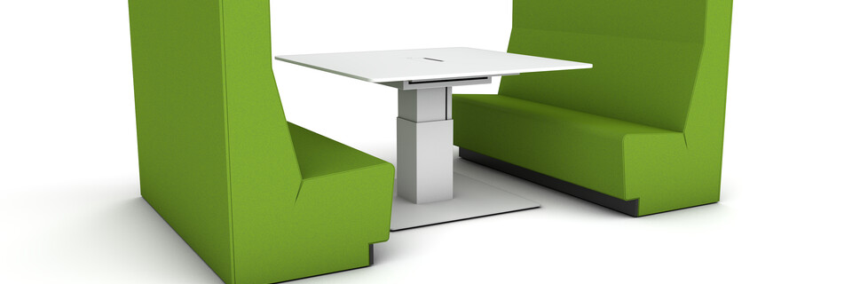 Gispen MulitLounge duo green with white table front left view