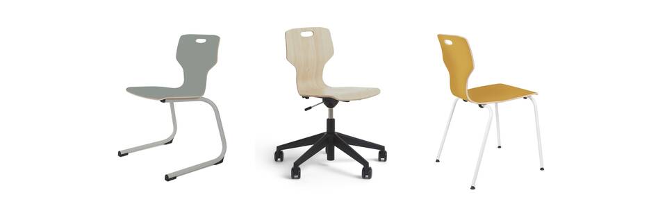 Gispen EDUU Wood educational chairs in green wood and orange