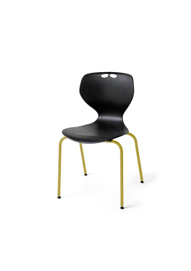 Gispen EDUU Classic Flex educational chair with yellow frame and black shell front right view