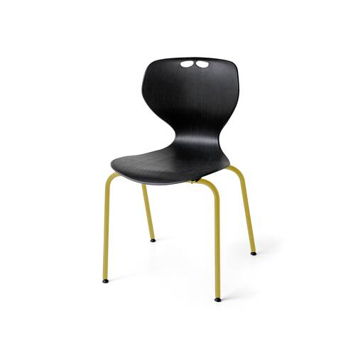 Gispen EDUU Classic Flex educational chair with yellow frame and black shell front right view