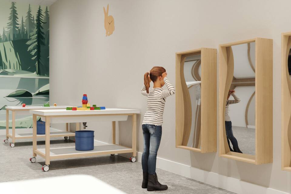 Presikhaaf Schoolmeubelen Woodi render leerplein sfeer 004