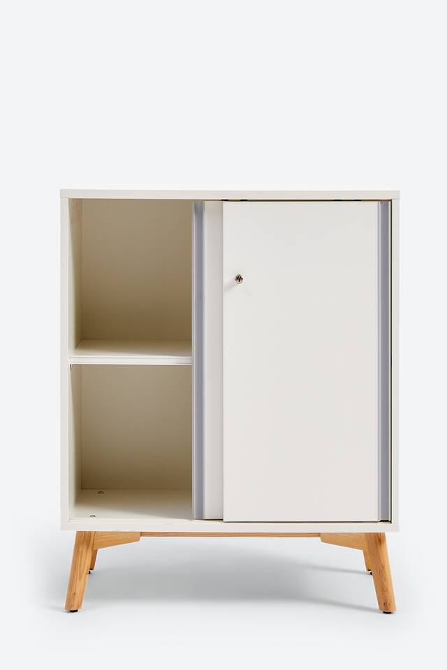 Techo Hyll cabinet on grey background front left detail view