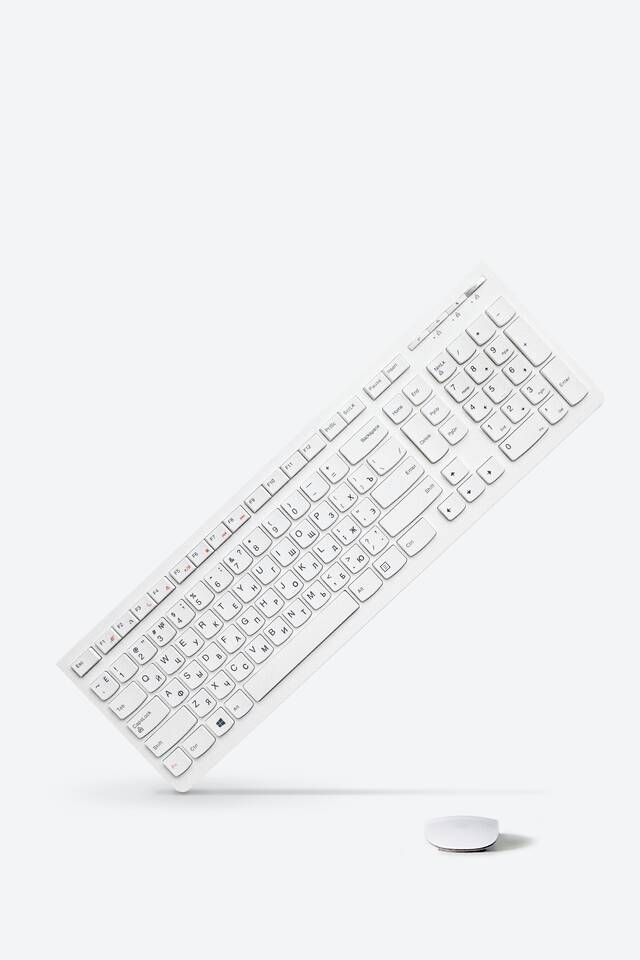 Keyboard and mouse ergonomics on grey background front view