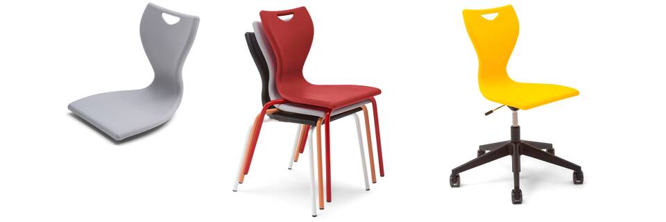 Gispen EDUU Slim educational chairs in grey red and black
