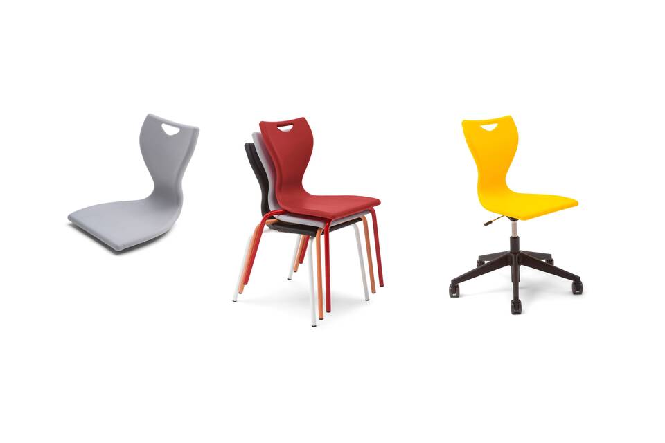 Gispen EDUU Slim educational chairs in grey red and black