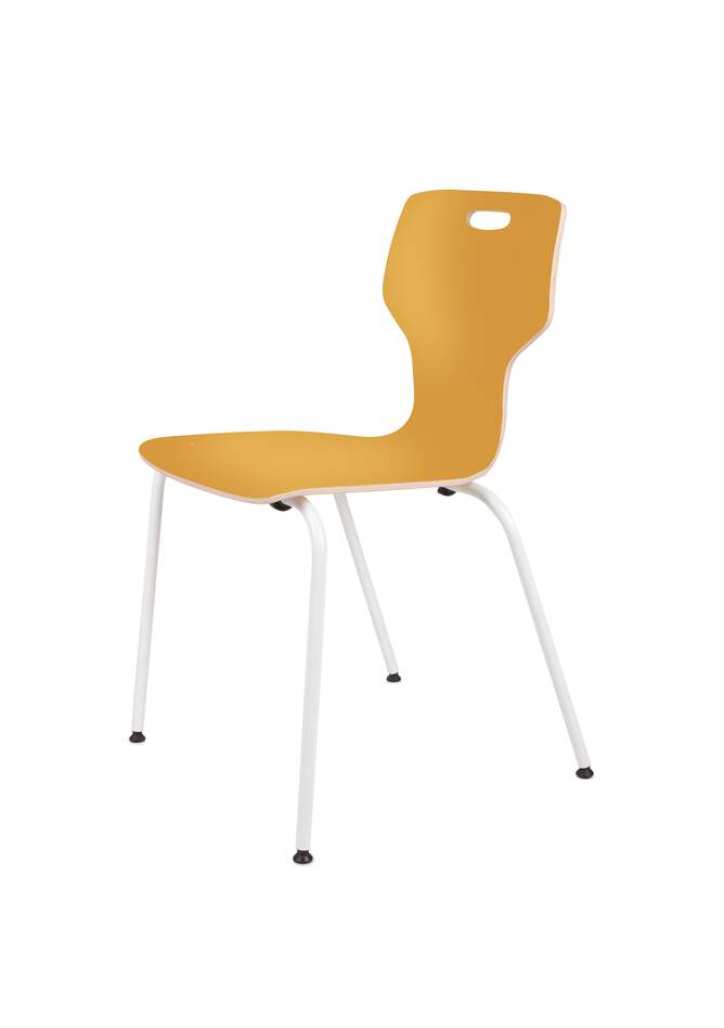 Gispen EDUU Classic Wood educational chair with white frame and yellow cpl shell front right view