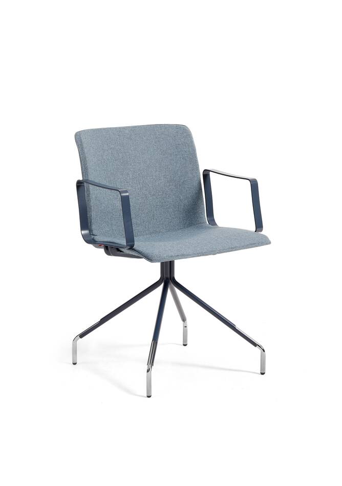 Gispen NOMI Work chair in blue with armrests and blue upholstered cover front left view