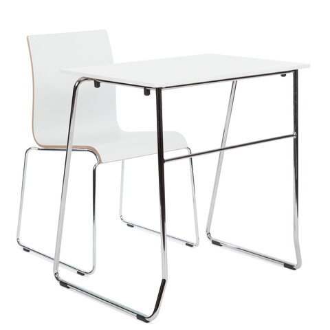 456, 370 Royal Ahrend 456 seminar table with chrome frame and white top with 370 wireframe chair rear right view