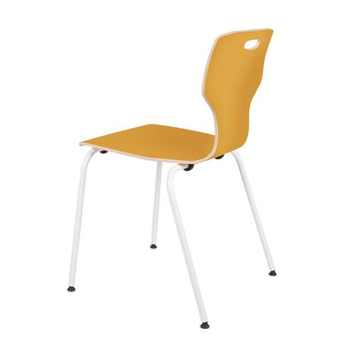 Gispen EDUU Classic Wood educational chair with white frame and yellow cpl shell right rear view