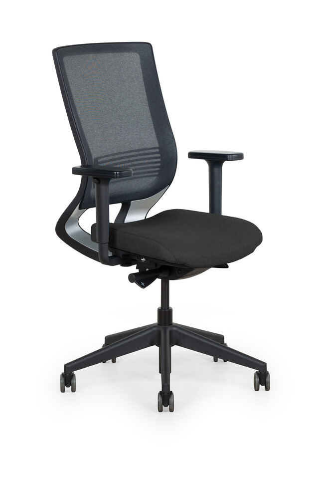 Royal Ahrend Prime office chair upholstered seat and back in black front left view