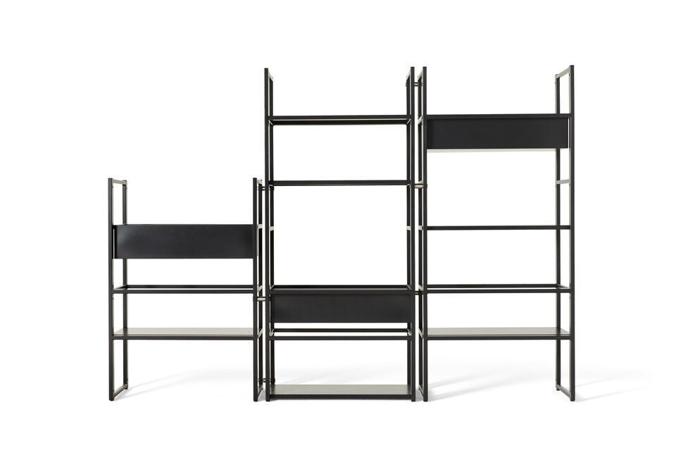 Gispen CIMO shelving unit in black with planters front view