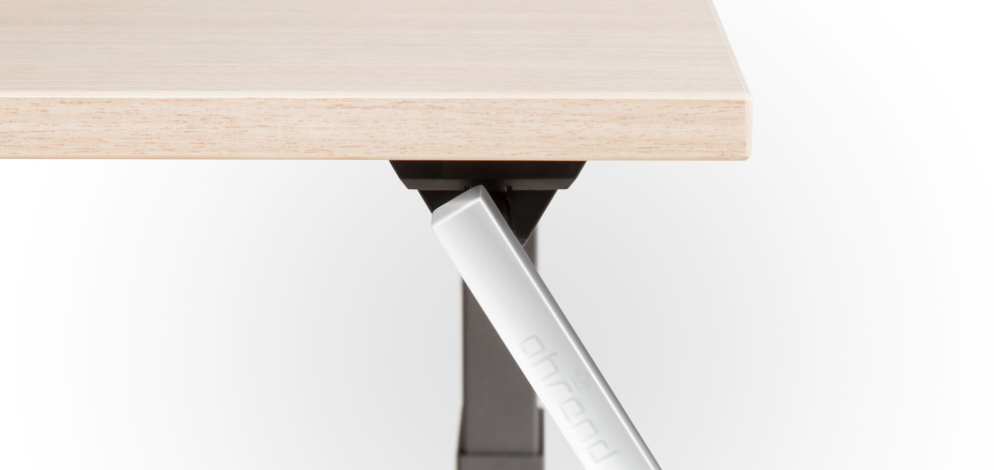 Balance Royal Ahrend Balance workstation in grey with oak worktop and crank handle front view