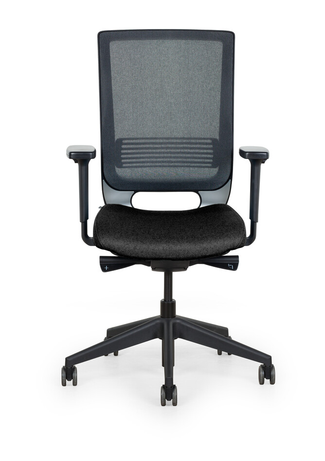 Royal Ahrend Prime office chair upholstered seat in black and black back front view