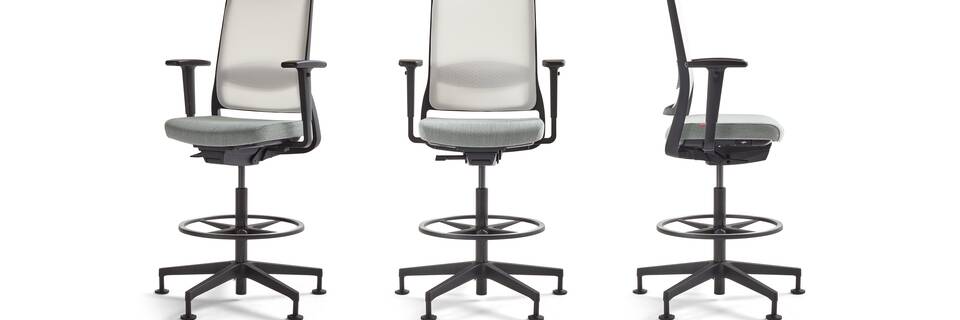 Gispen ZINN counter office chairs in green front right front and left side view