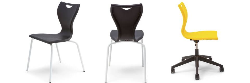 Gispen EDUU Slim educational chairs in black green and red