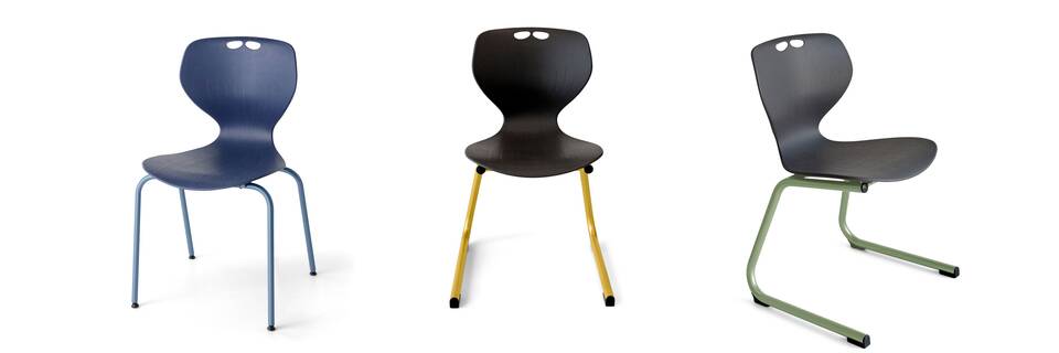 Gispen EDUU Flex educational chairs in white green and blue