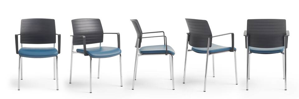 Gispen ZINN visitor chairs in blue all views