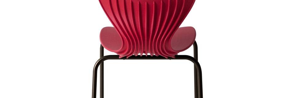 Gispen EDUU Classic Flex educational chair with black frame and red shell rear view