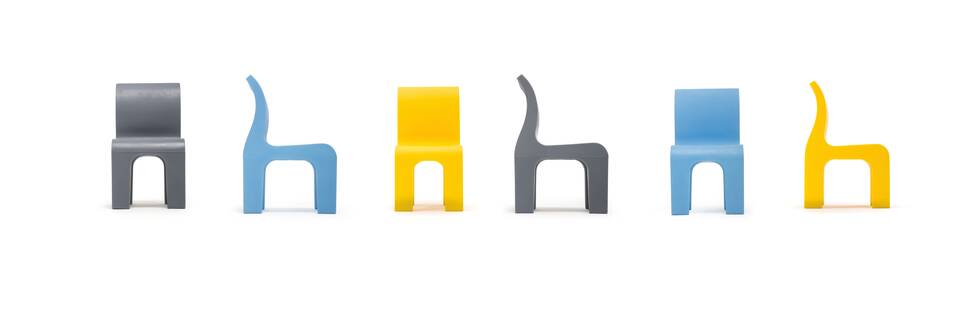 Gispen Bronto chair lightblue yellow grey side and front view