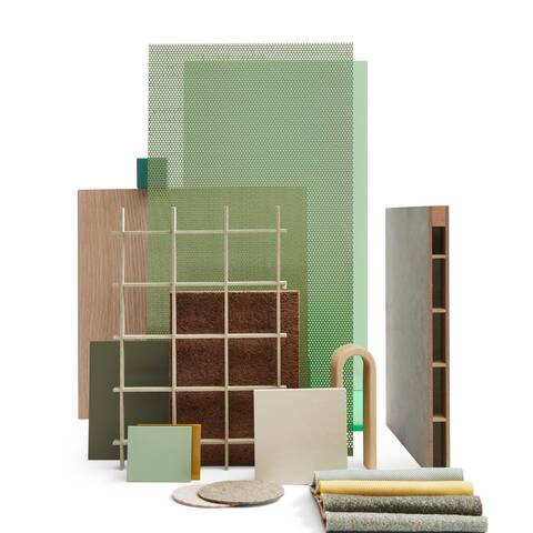Gispen moodboard of sustaianable materials in green front view