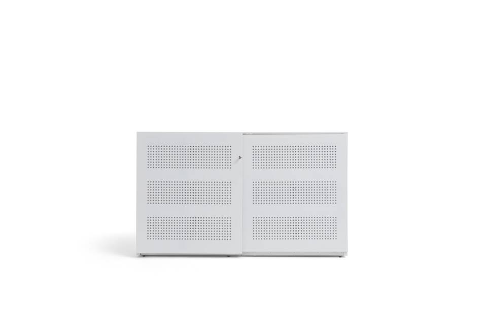 Gispen SDK sliding door cabinet mid in white with square perforation front view