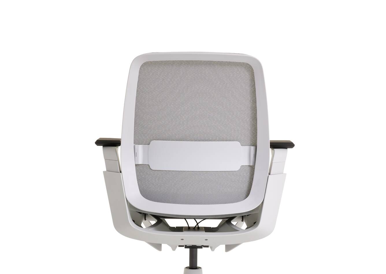 Ahrend Remode office chair in grey with upholstered seat and netweave back with lumbar support rear view