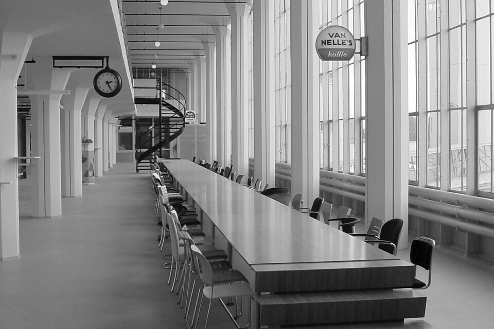 Gispen Next special dining table with design chairs in Van Nelle Factory in Rotterdam