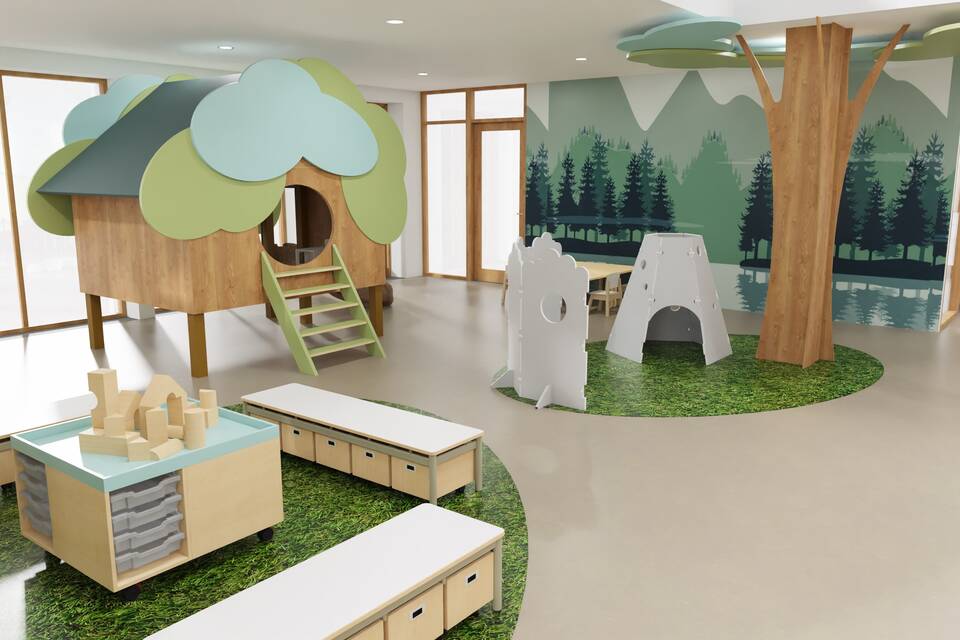 Presikhaaf Schoolmeubelen Woodi render leerplein