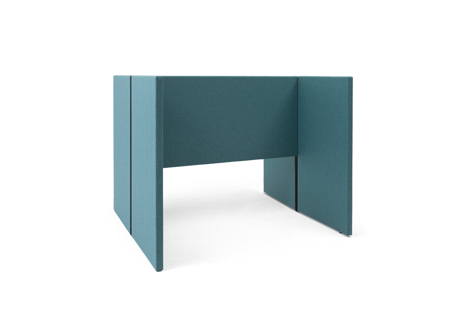 Gispen SEPP Acoustic screen for dual workstation with black frame and upholstered in turquoise front left view