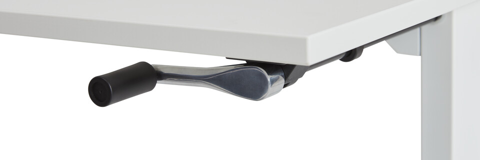 Gispen Home office HVM desk in white with hand crank front right detail view