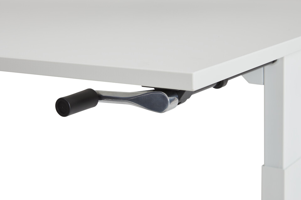 Gispen Home office HVM desk in white with hand crank front right detail view
