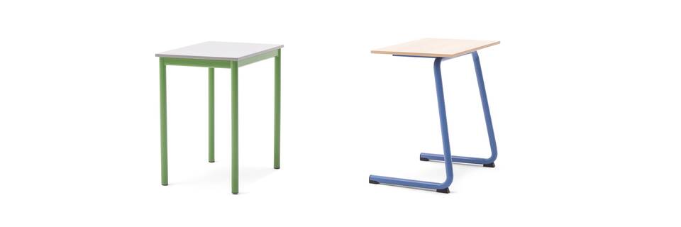Gispen EDUU Classic and Comfort tables in green and blue
