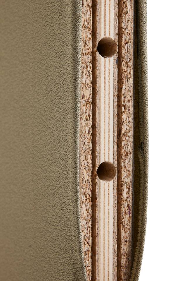 Gispen S50 table screen in green with easy fabric replacement without glue or staples bottom detail view