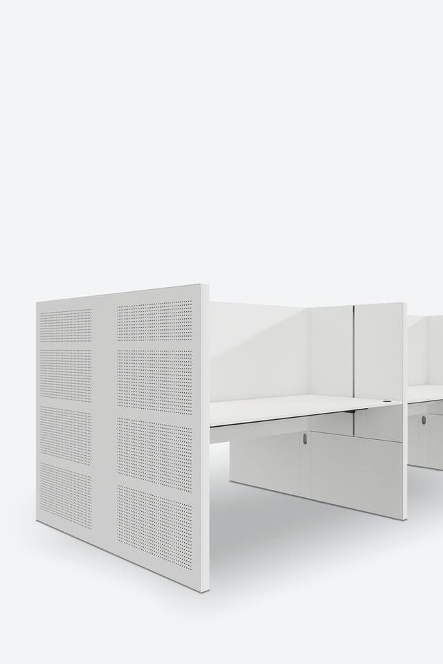 Ahrend Team_Up workstation on grey background front left detail view