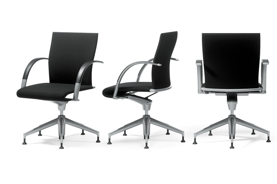 350 Royal Ahrend 350 office chairs upholstered in black front right and side view