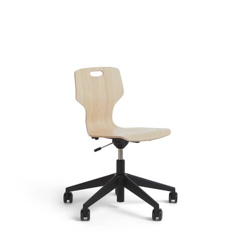 Gispen EDUU Work Wood educational chair with black frame and birch hpl shell front left view