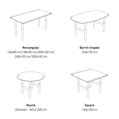 Balance Scrum Ahrend Balance Scrum tables line art with sizes